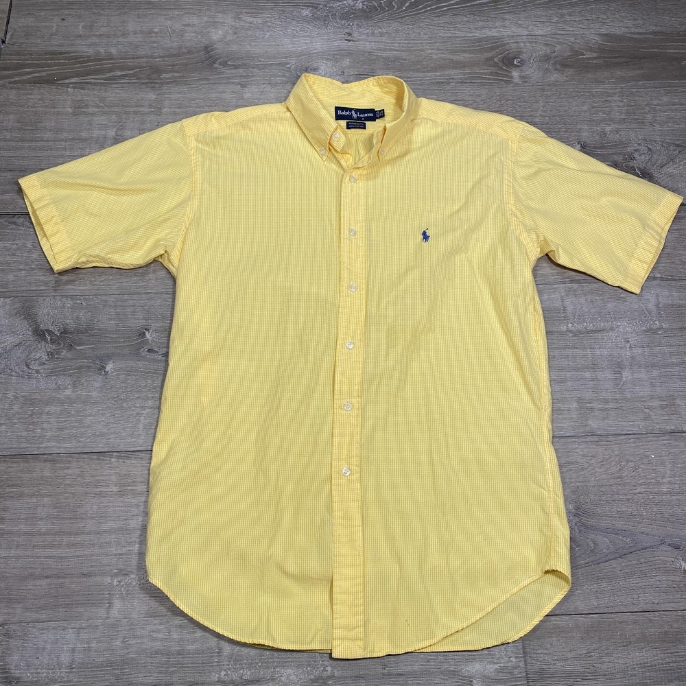 Ralph Lauren Yarmouth Shirt Mens 16.5 L Yellow Gingham Cotton Short Sleeve Pony